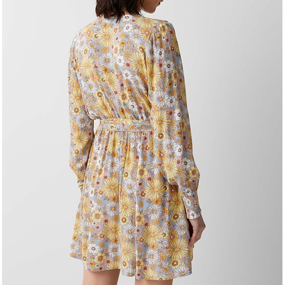 Pastel multicolor flowers long sleeves belted crossover dress NWT - Picture 10 of 10